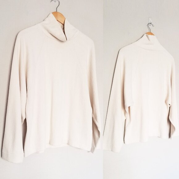 Madewell Brushed Herringbone Jacquard Turtleneck Top Funnel Neck Cream Ivory S - Picture 16 of 16